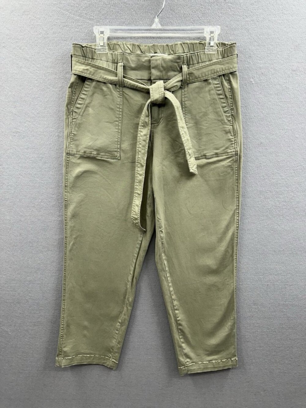 Lila Ryan Womens 8 Carmen Paper Bag Crop Pants Olive Green Stretch Utility 31x25